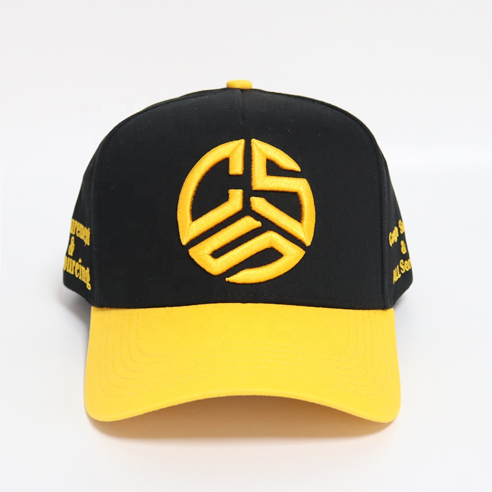 Black and Yellow 3D Logo Embroidered Baseball Cap Adjustable Casual Hat