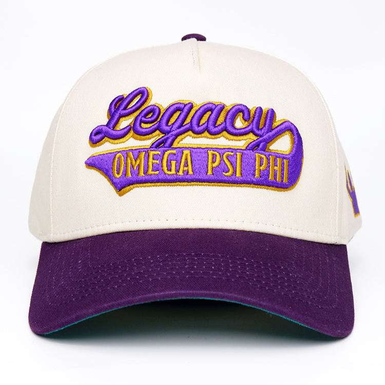 Cream and Purple Legacy Omega Psi Phi Embroidered Baseball Cap