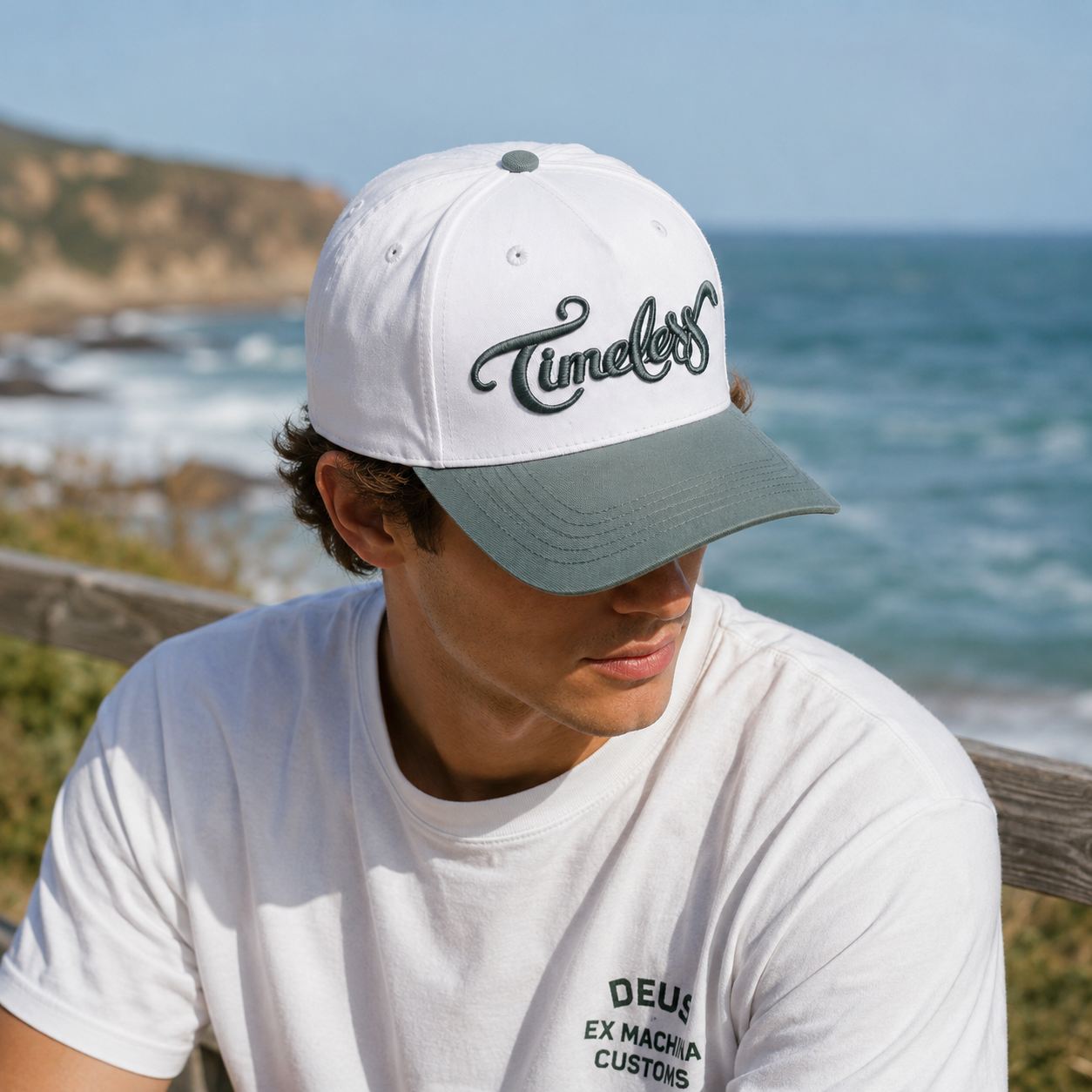 White Slate Gray Timeless Script Embroidered Curved Brim Baseball Cap