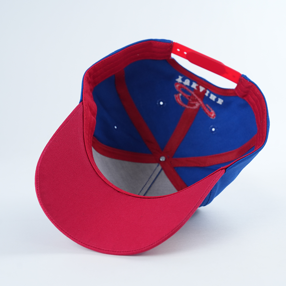 Blue and Red Flat Embroidered Five-Panel Baseball Cap