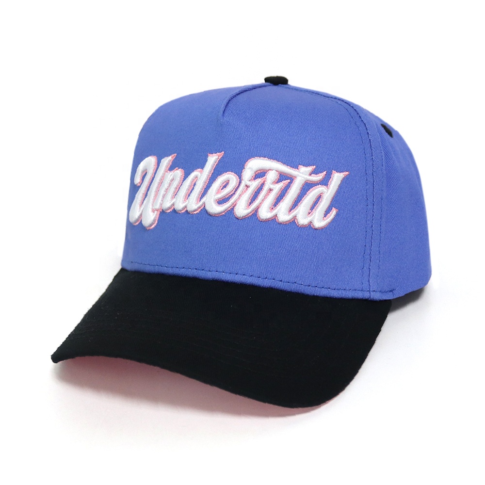 Two Tone 5 Panel Cotton Twill Baseball Cap with 3D Embroidered Letter Logo