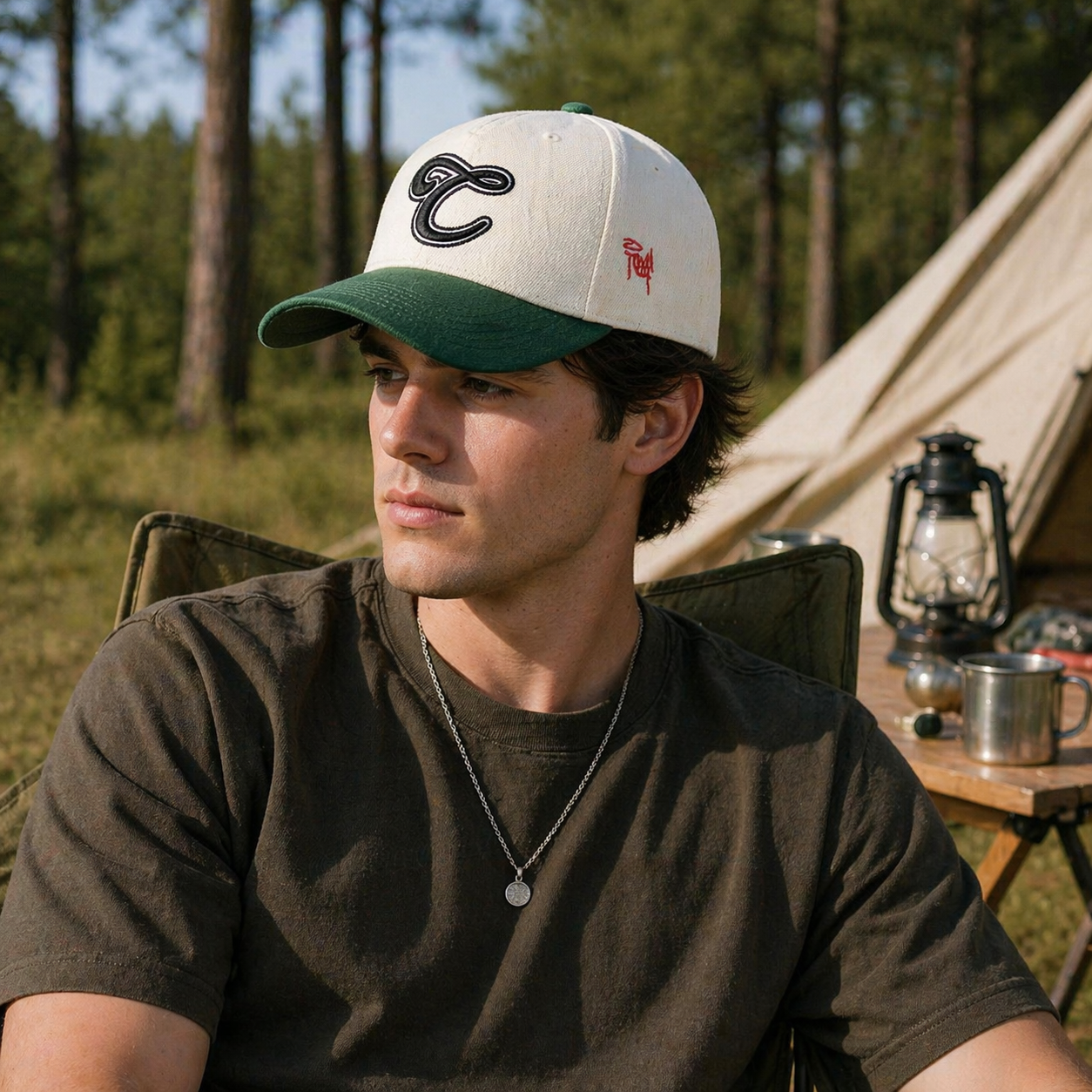 Two Tone Cotton Twill Baseball Cap with Raised Letter Embroidery 5 Panel Hat