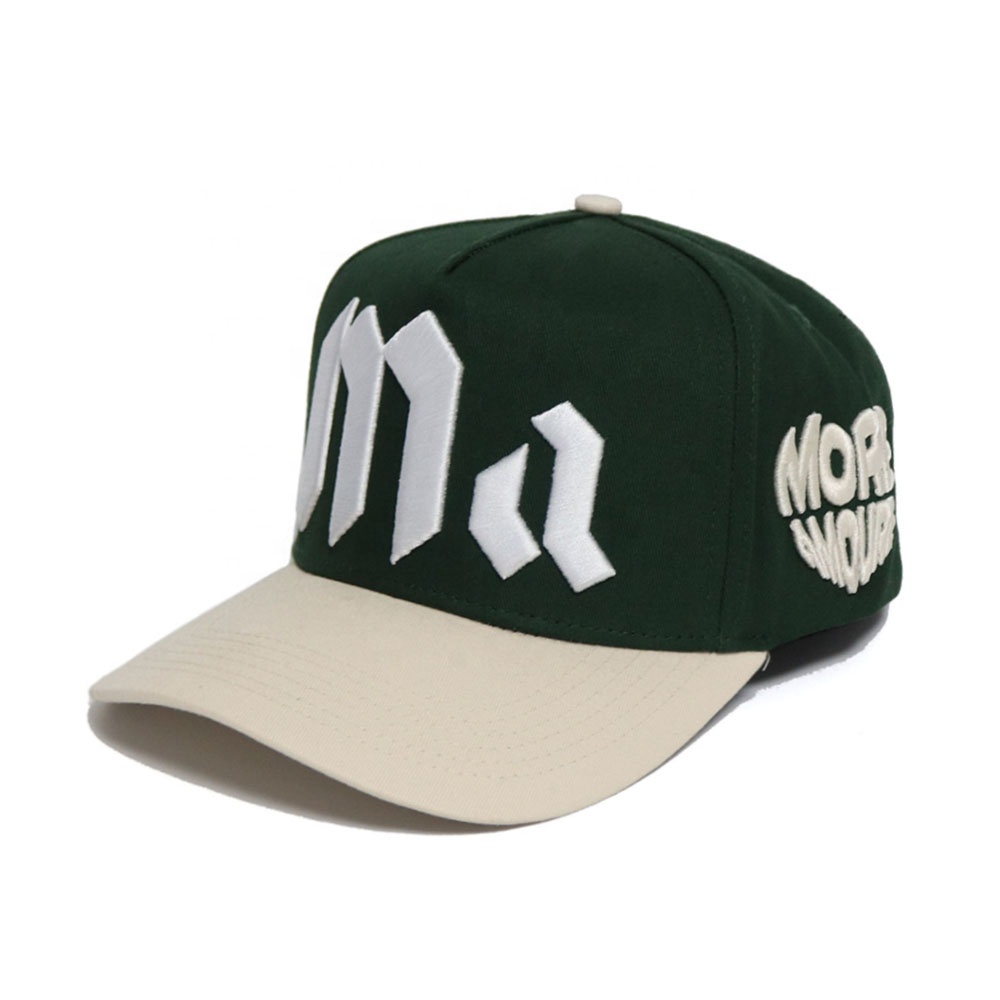 Green Beige Two Tone 3D Embroidered Gothic Letter Baseball Cap Cotton Twill Hat