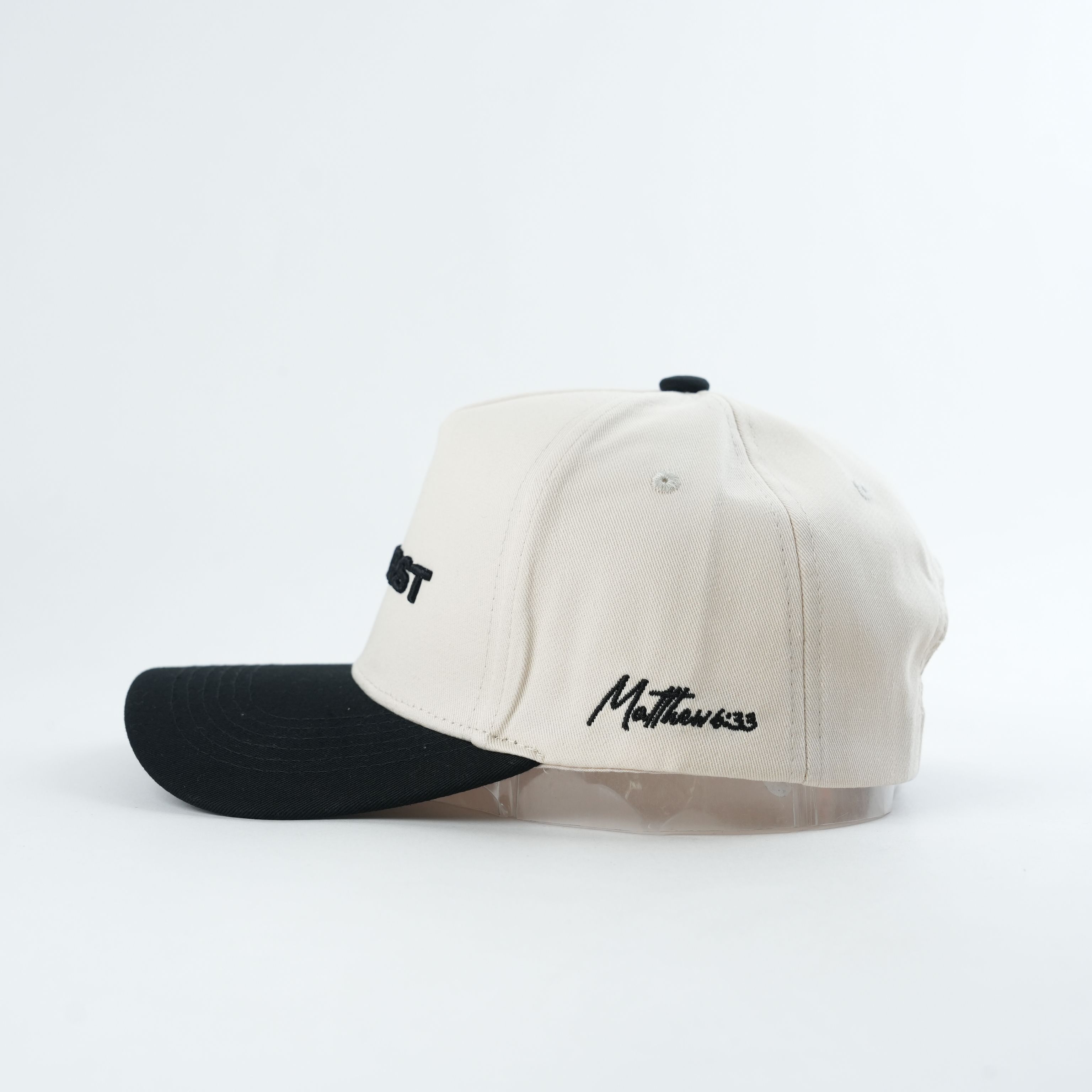 Cream and Black Two-Tone Cap with Raised Slogan Embroidery