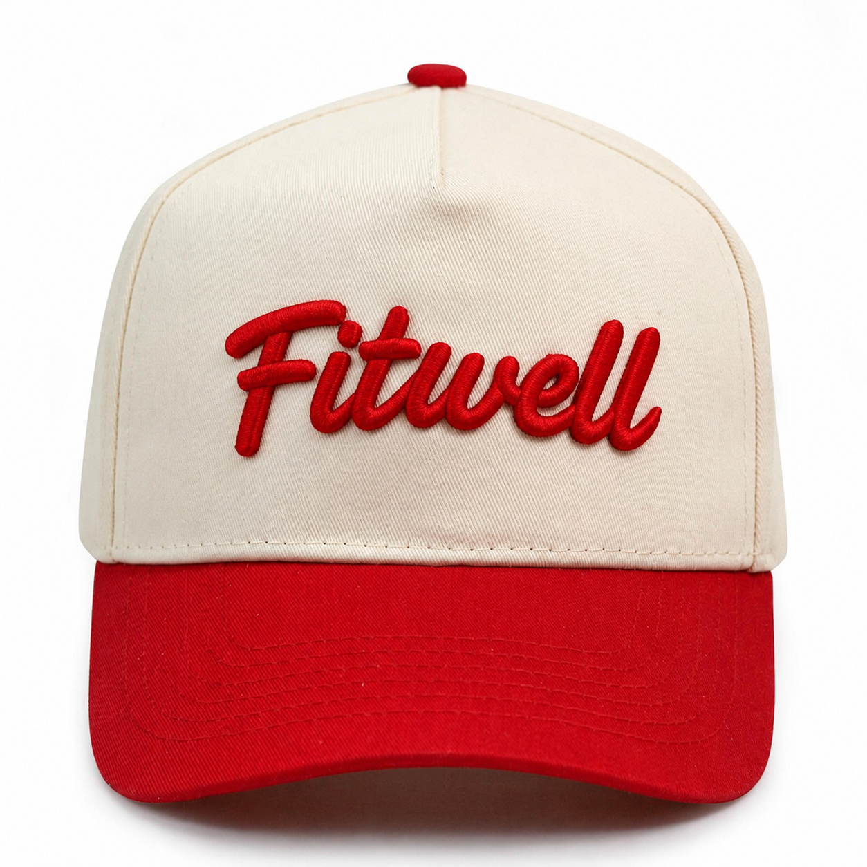 Two Tone Cotton Baseball Cap with Raised Embroidered Logo Adjustable Snapback Hat