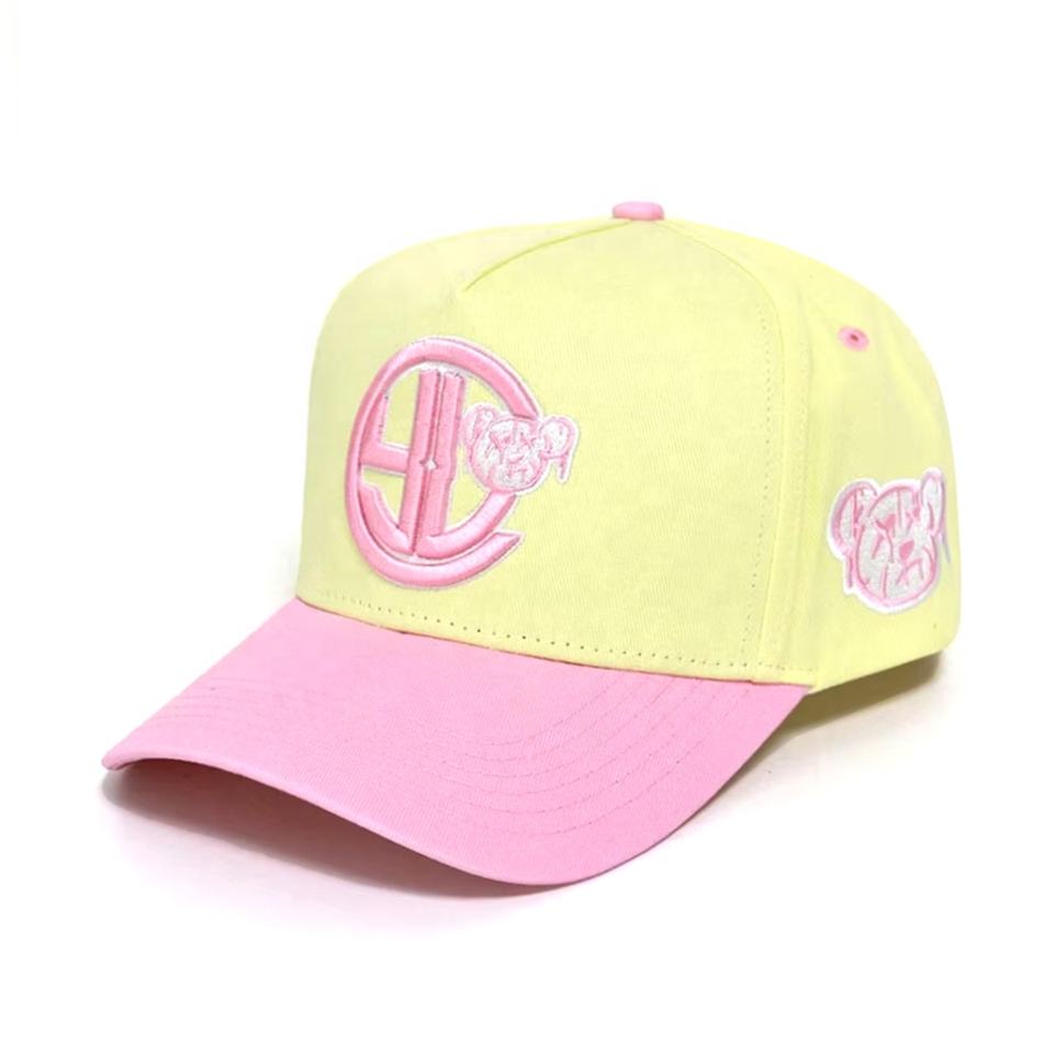 Pastel Yellow and Pink 3D Logo Embroidered Cotton Twill Baseball Cap