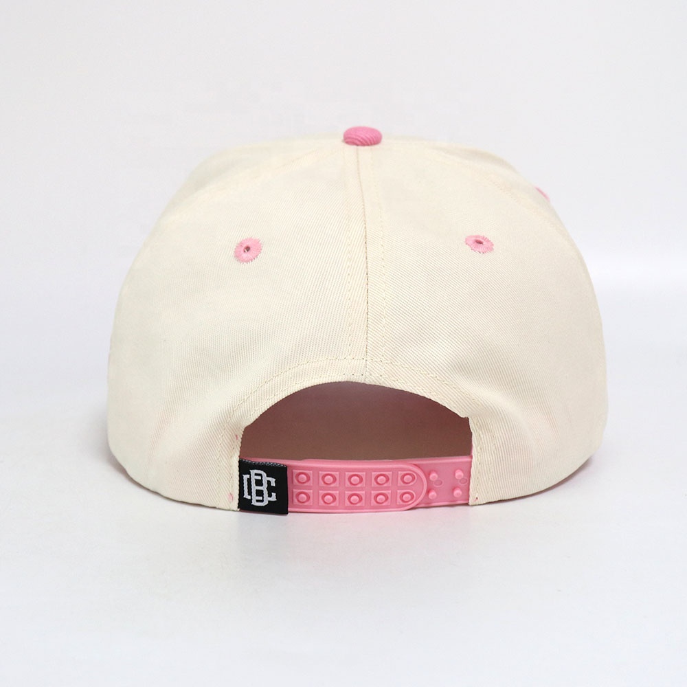 Two-Tone Pink Brim Embroidered Baseball Cap – Cream Crown Streetwear Hat