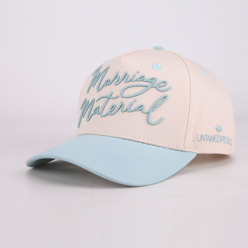 Two Tone Cotton Twill Baseball Cap with Raised Script Embroidery