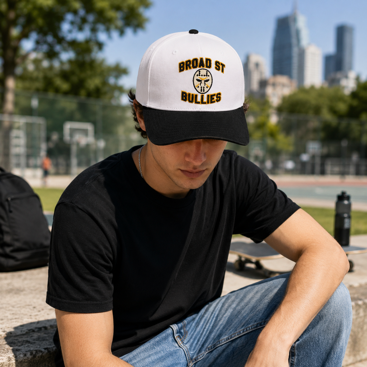 White Black Broad Street Bullies Embroidered Five-Panel Baseball Cap