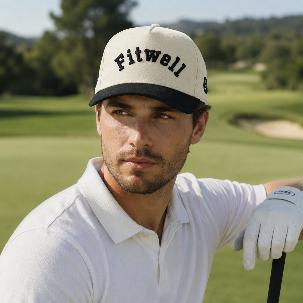 Cream Black Diamond 3D Embroidered Curved Brim Baseball Cap