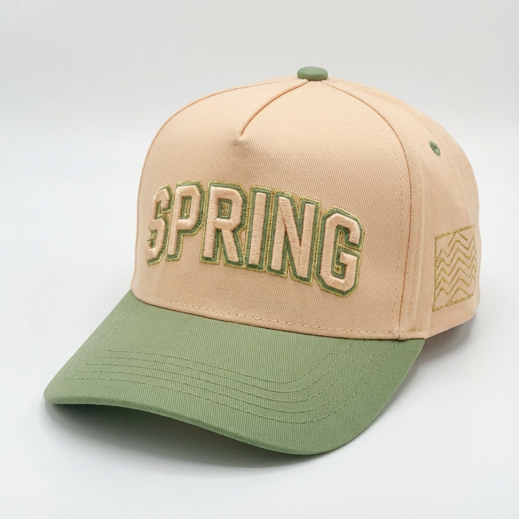 Mint Green and Navy Five-Panel Cotton Twill Cap with 3D SPRING Embroidery