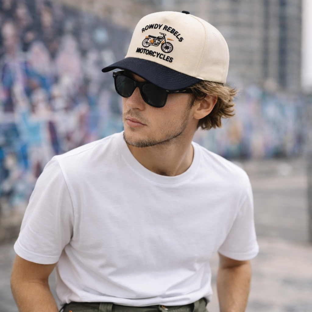 Two Tone Motorcycle Embroidered Cotton Twill Cap