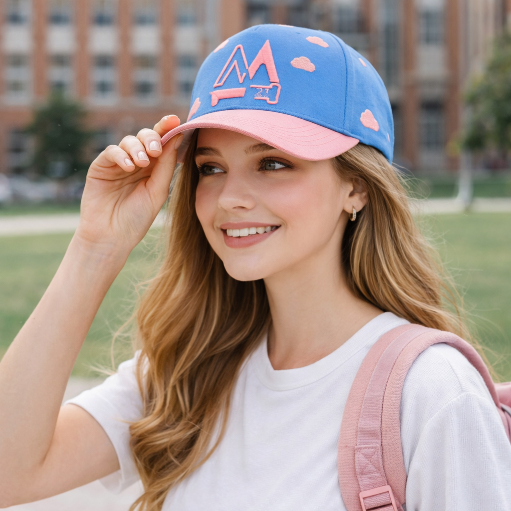Blue Pink Two Tone Baseball Cap with 3D Embroidered Cloud Logo Hat