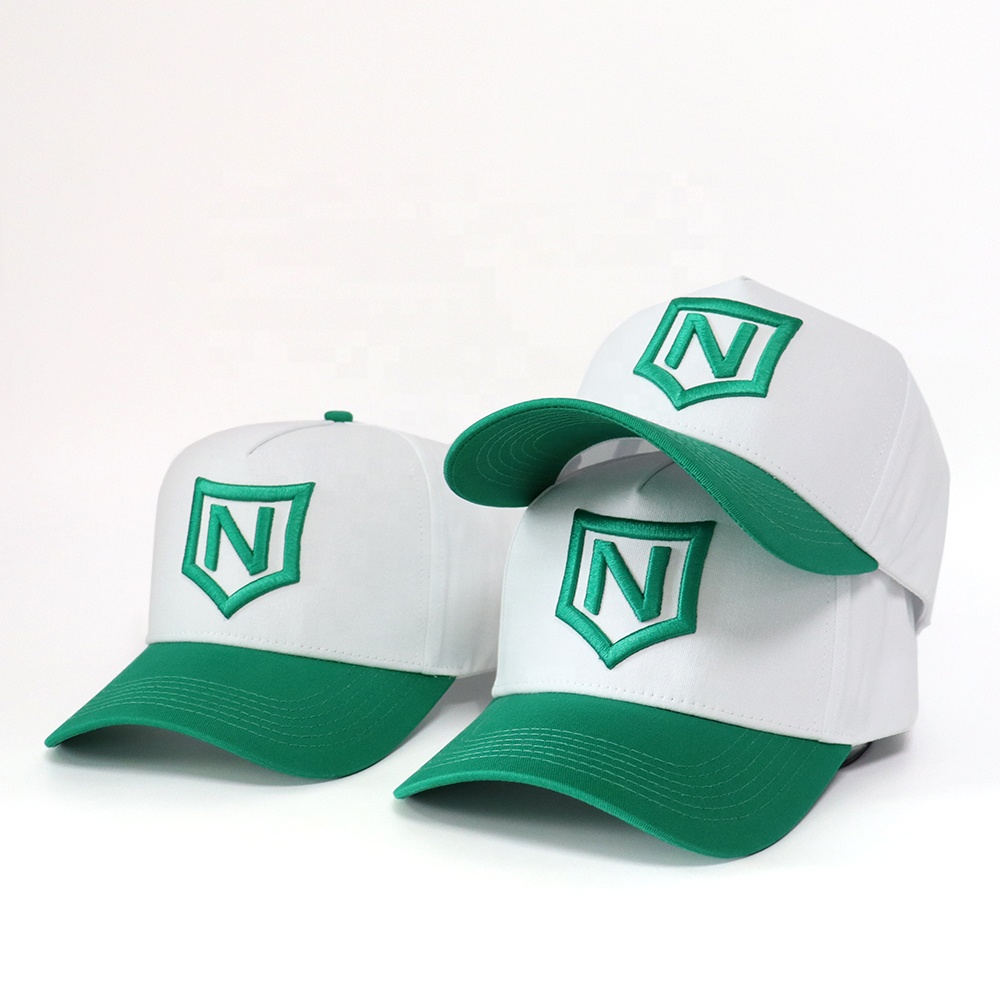 White and Green Shield Logo 5 Panel Baseball Cap Set