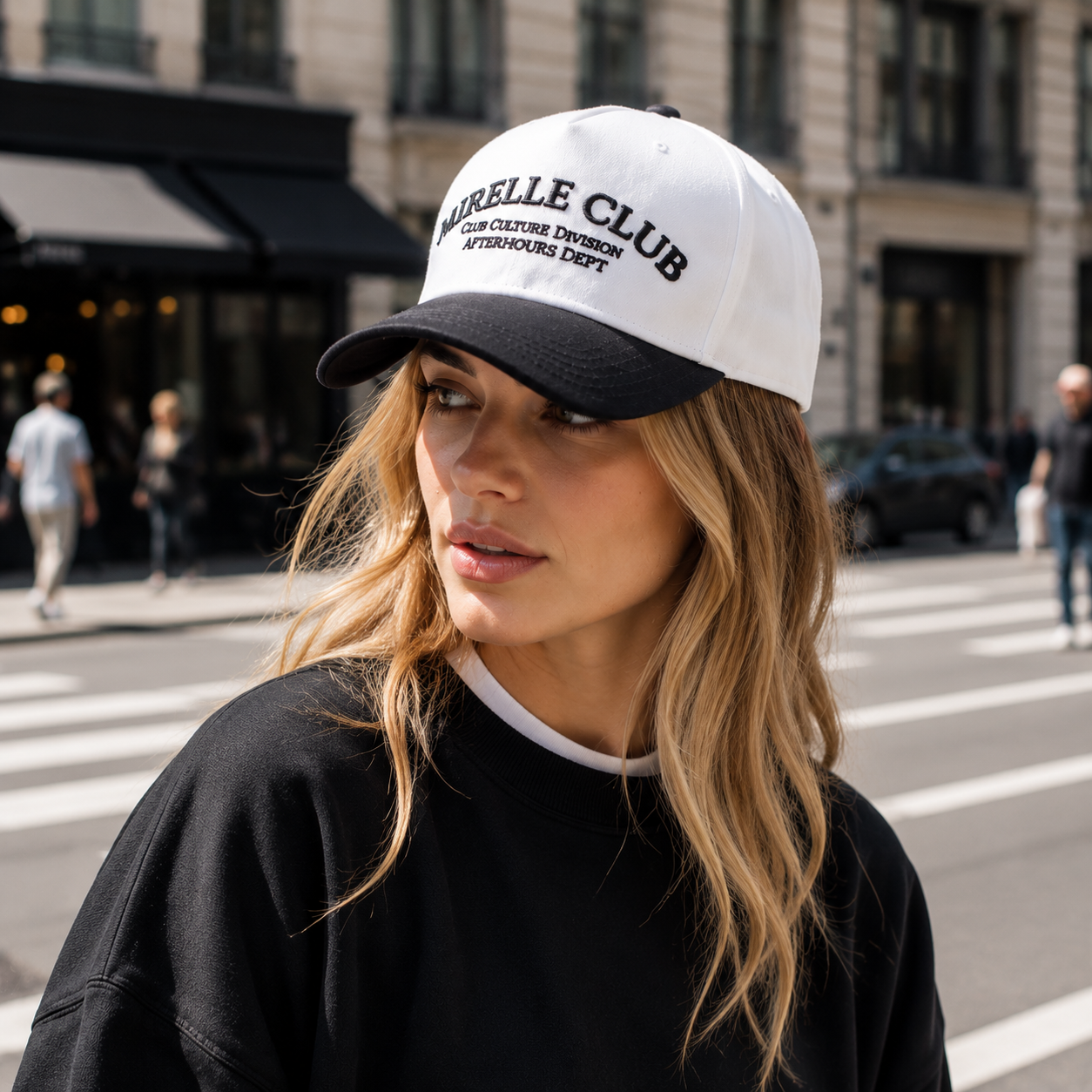 Mirelle Club Black Brim Embroidered Baseball Cap