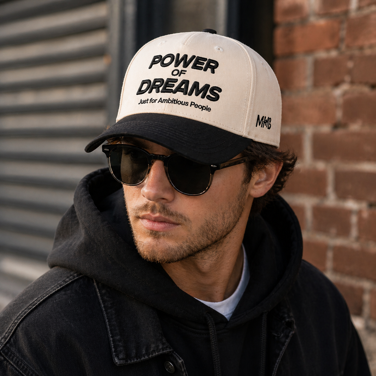 Beige Black Power of Dreams 3D Embroidered Baseball Cap