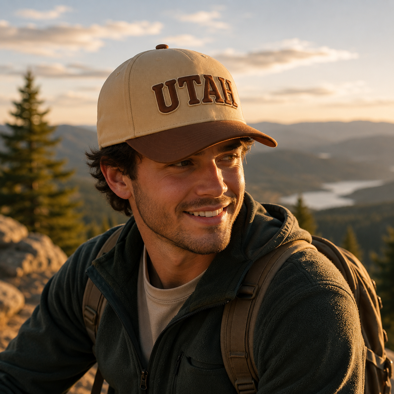 Tan and Brown Utah 3D Embroidered Five-Panel Baseball Cap