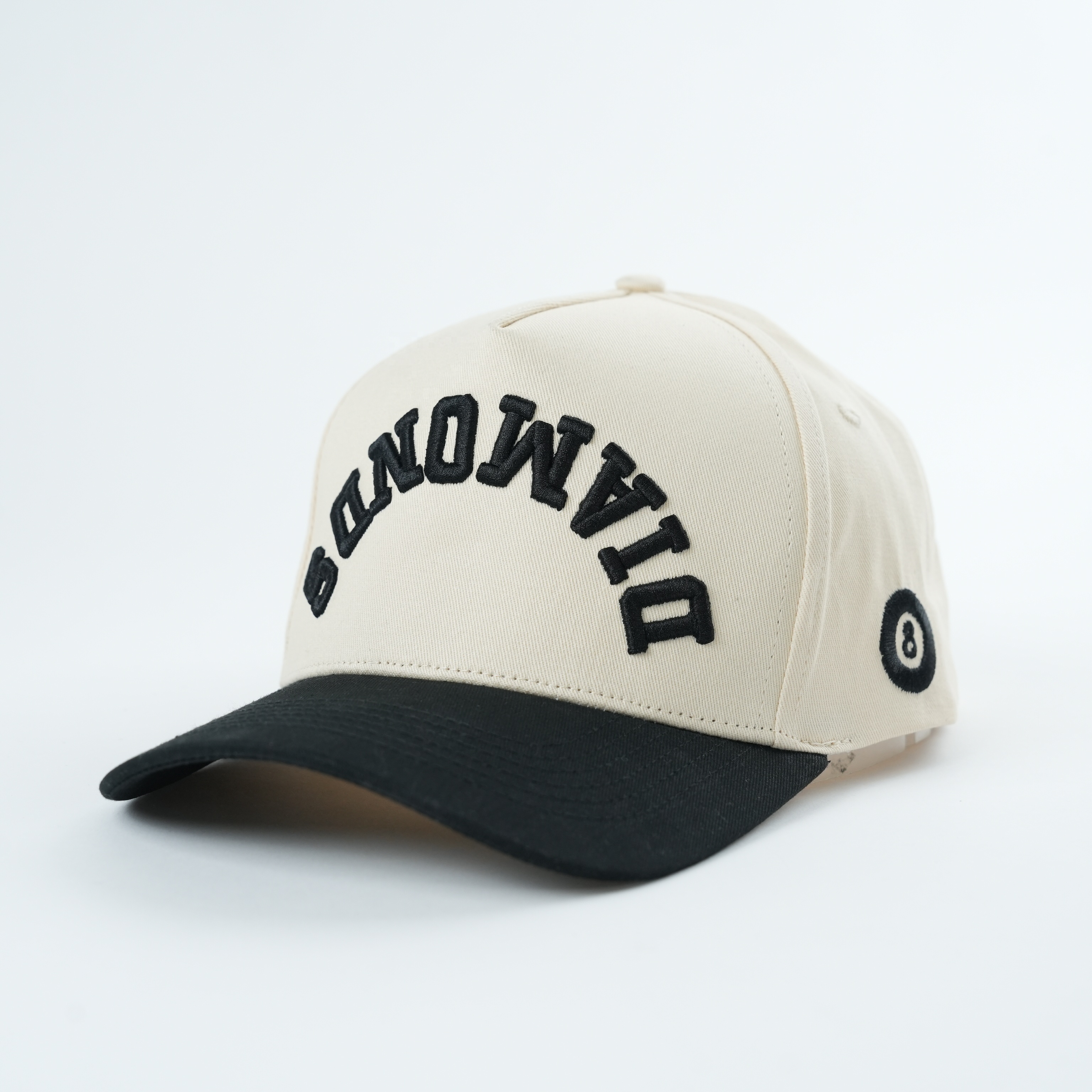 Cream Black Diamond 3D Embroidered Curved Brim Baseball Cap