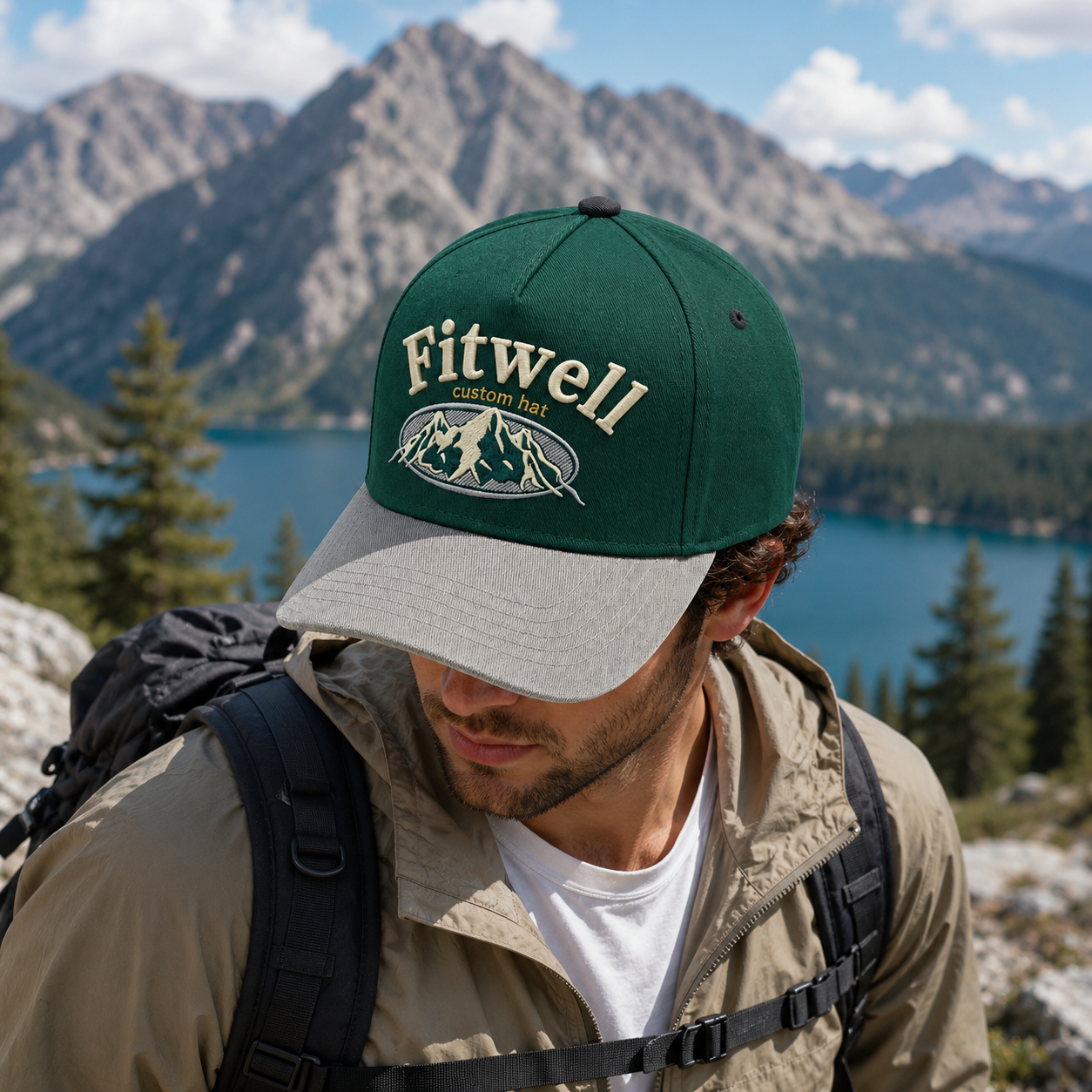 Adventures to New Mountain 3D Embroidered Green and Gray Baseball Cap