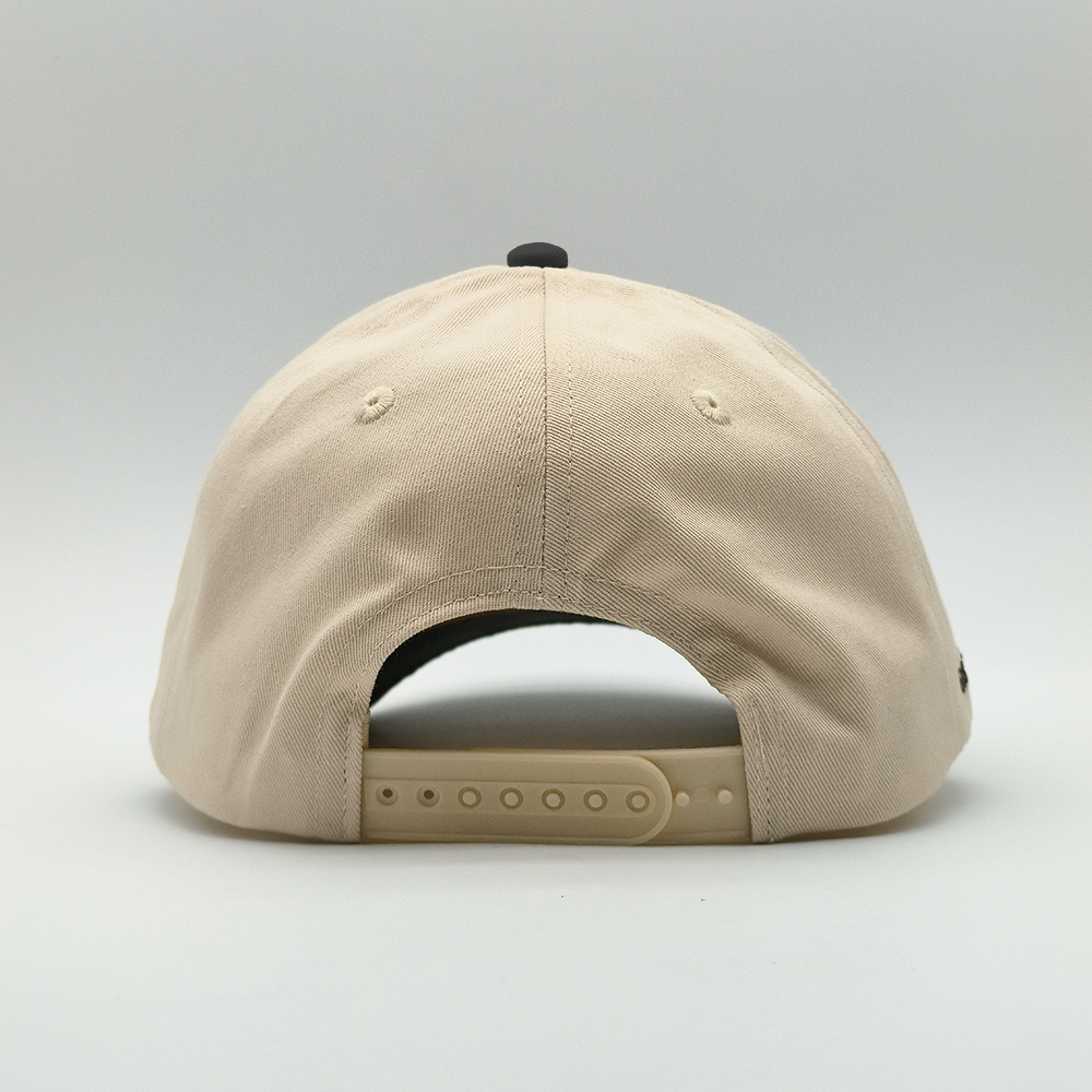 Two-Tone Beige and Black 5 Panel Baseball Cap with 3D Embroidered DAD Logo