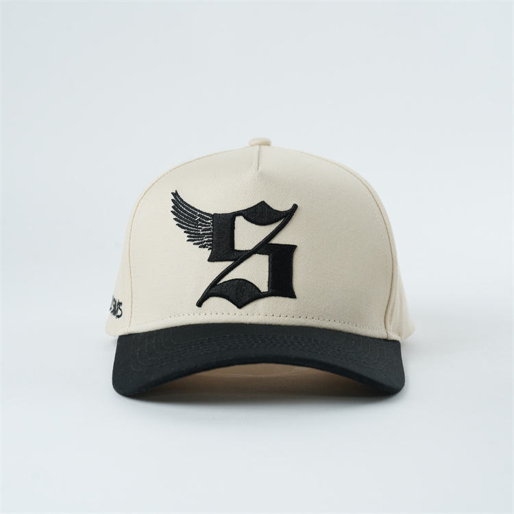 Cream and Black Two-Tone Embroidered Baseball Cap