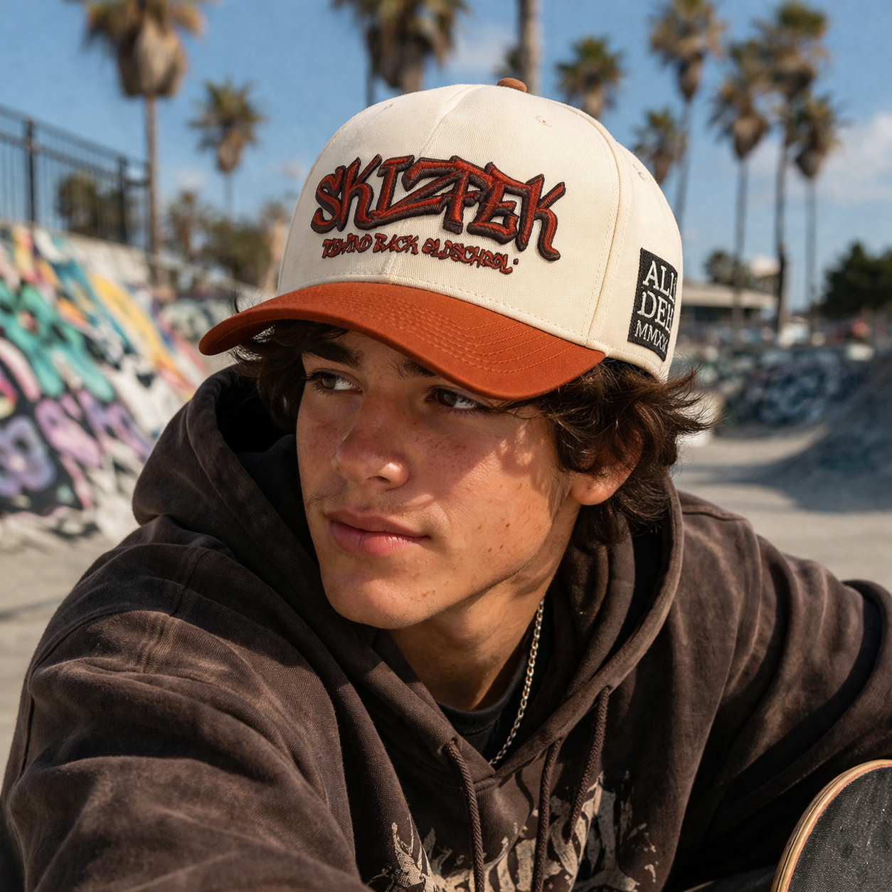 Skiztek Two Tone Cotton Twill Baseball Cap with Graffiti Style Embroidery