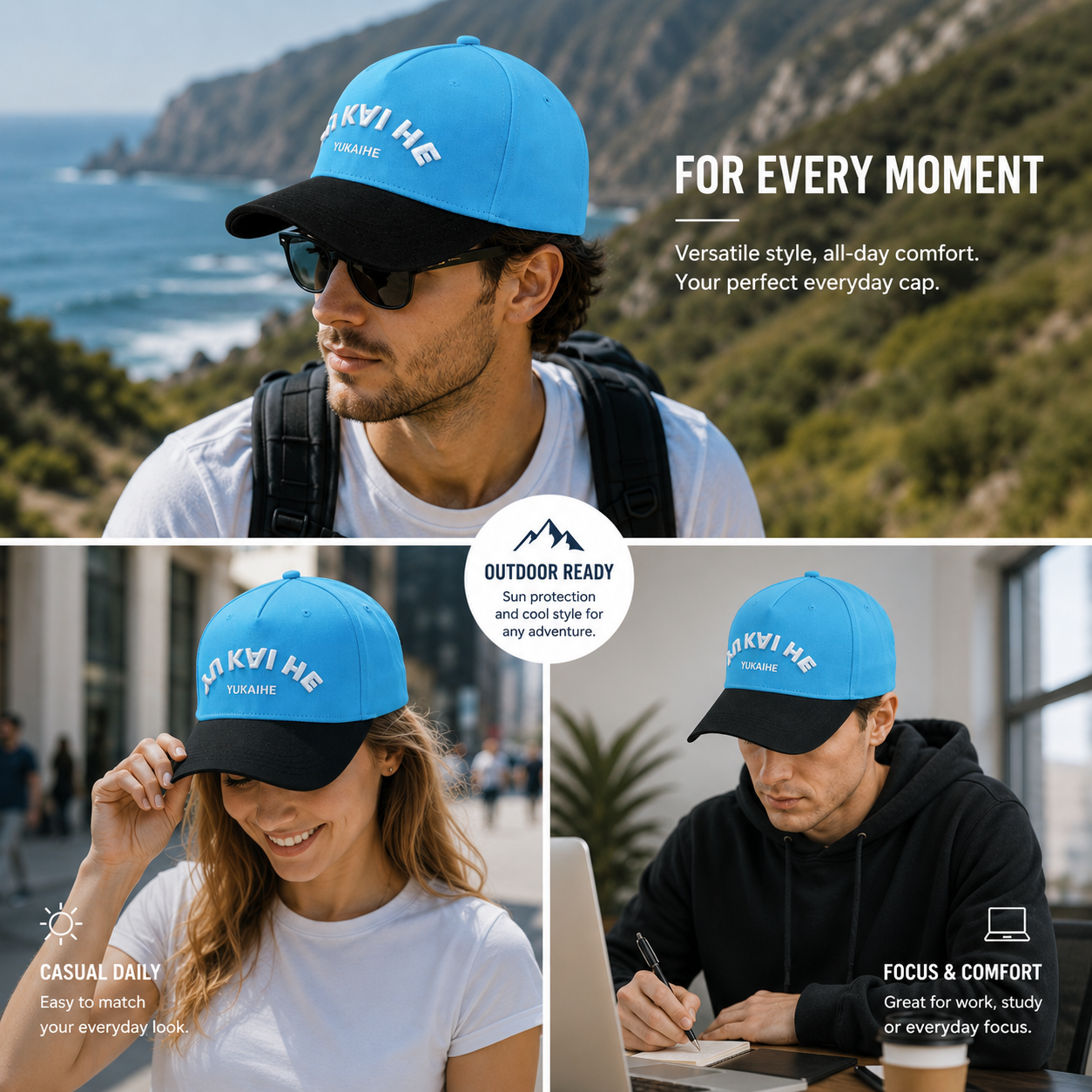 Aqua Blue Two-Tone Cotton Twill Baseball Cap with Raised Embroidery