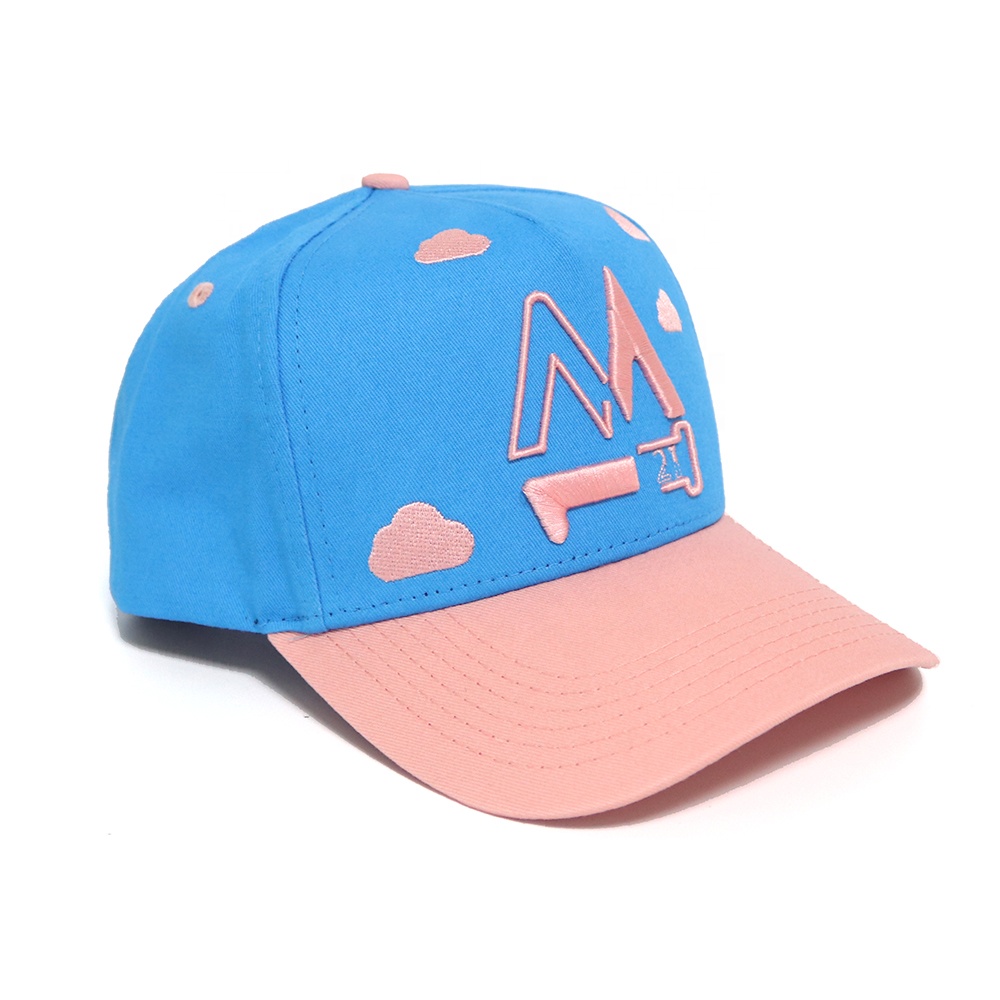 Blue Pink Two Tone Baseball Cap with 3D Embroidered Cloud Logo Hat