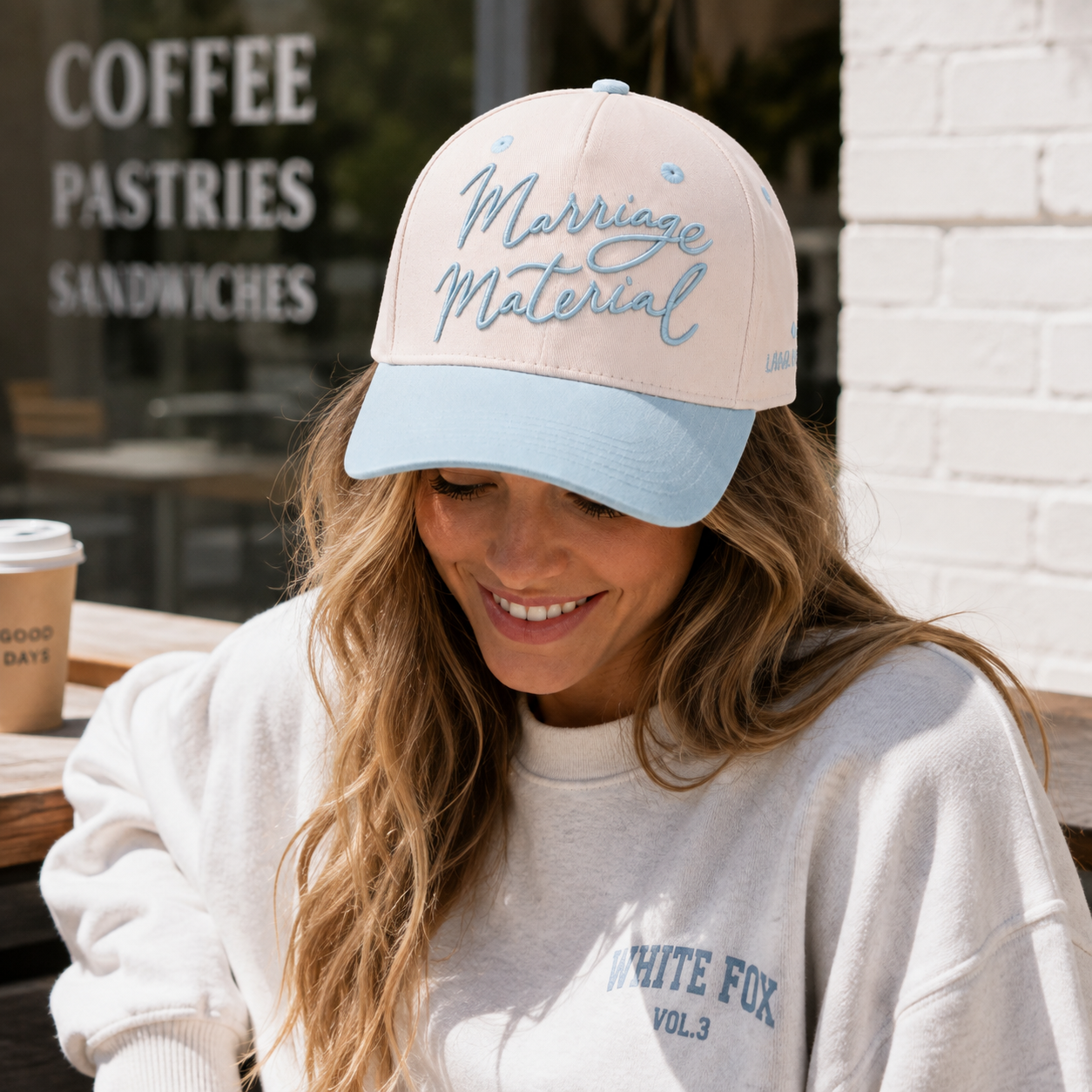 Two Tone Cotton Twill Baseball Cap with Raised Script Embroidery