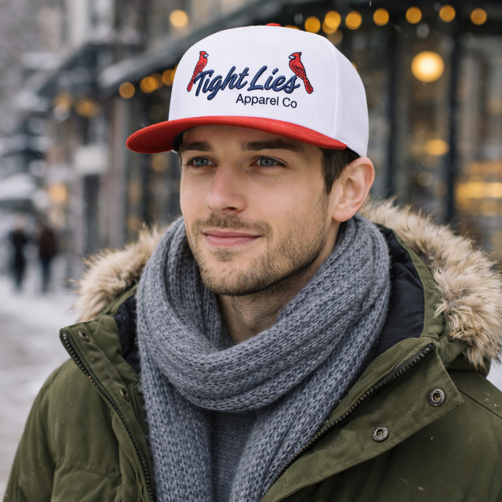 Cardinal Bird Script Logo White and Red Two Tone Baseball Cap