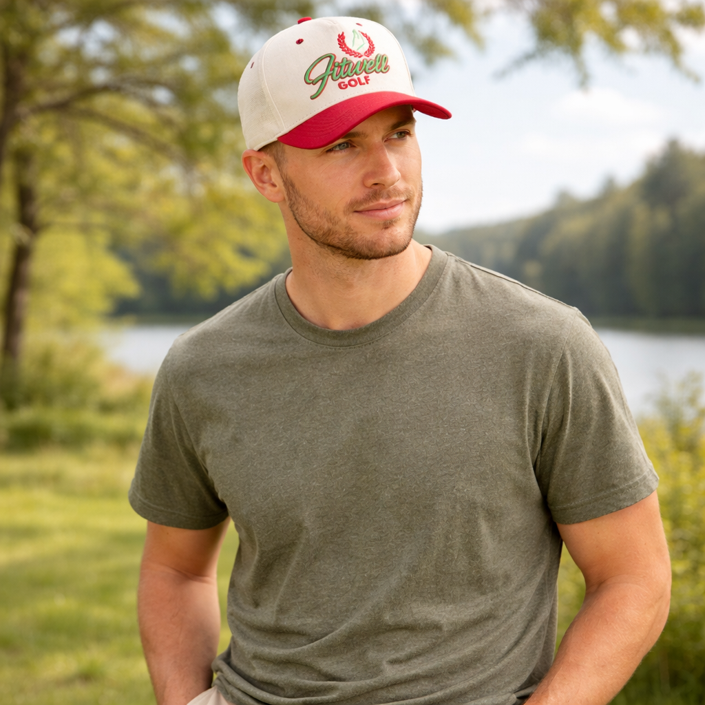 Two Tone Embroidered Golf Script Baseball Cap
