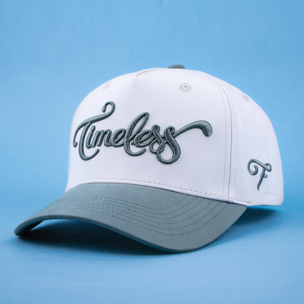 White Slate Gray Timeless Script Embroidered Curved Brim Baseball Cap