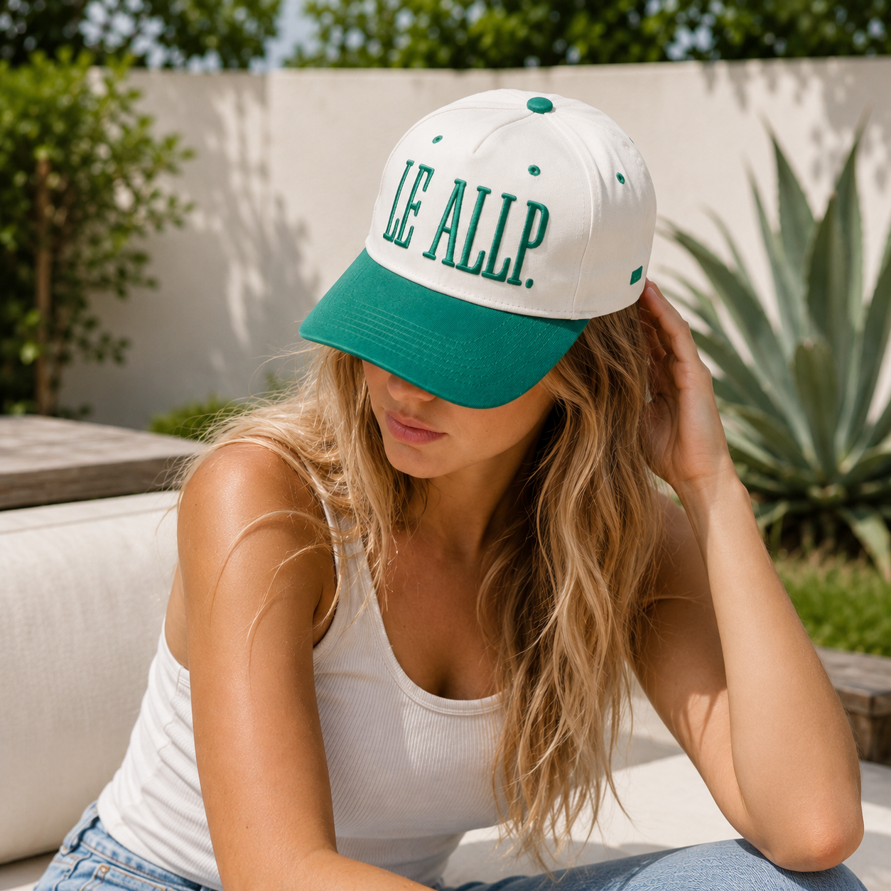 Cream Green Two-Tone Baseball Cap with 3D Letter Embroidery