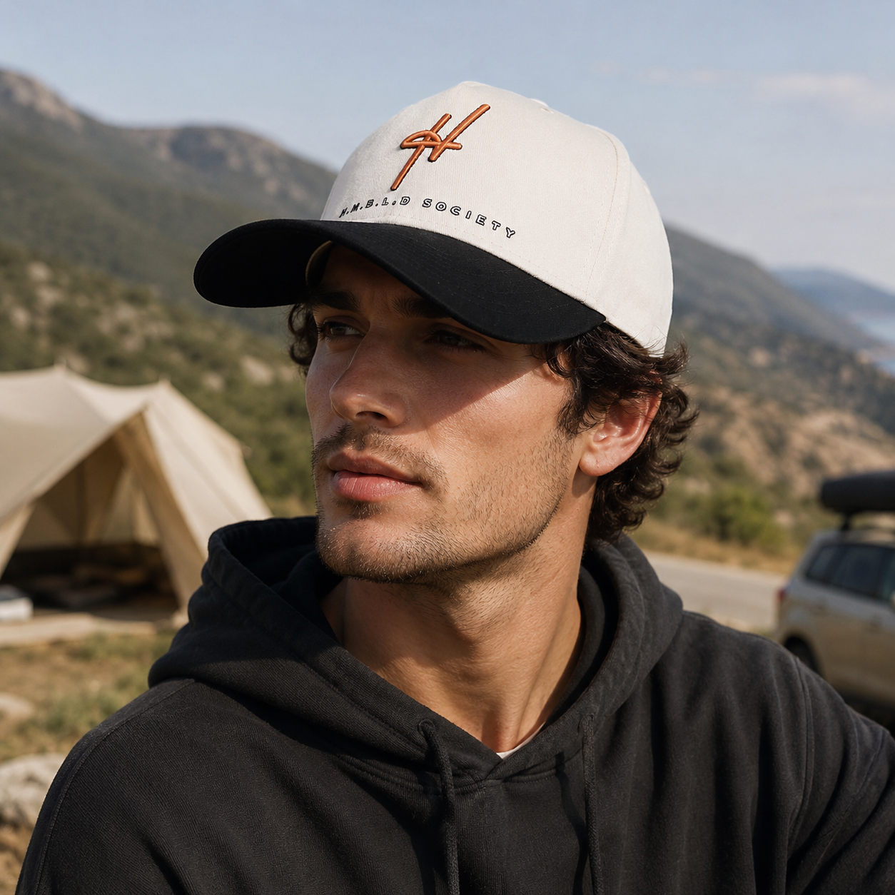 Cream and Black Two-Tone Embroidered Logo Baseball Cap