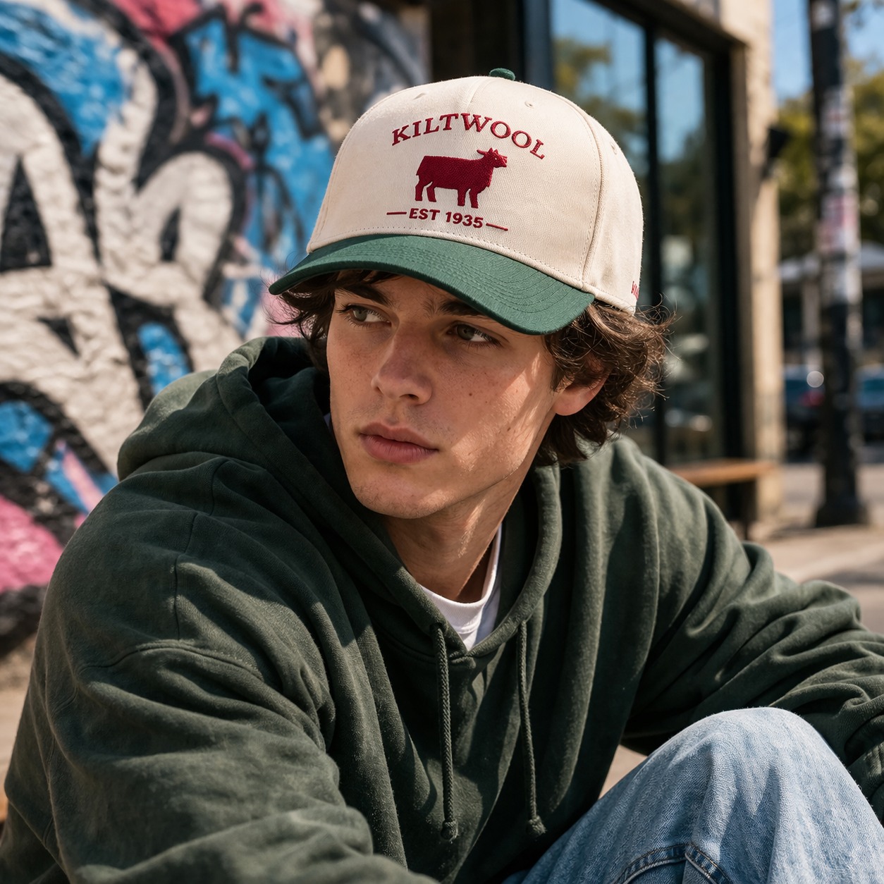 Two Tone Embroidered Cotton Twill 5 Panel Baseball Cap with Sheep Logo