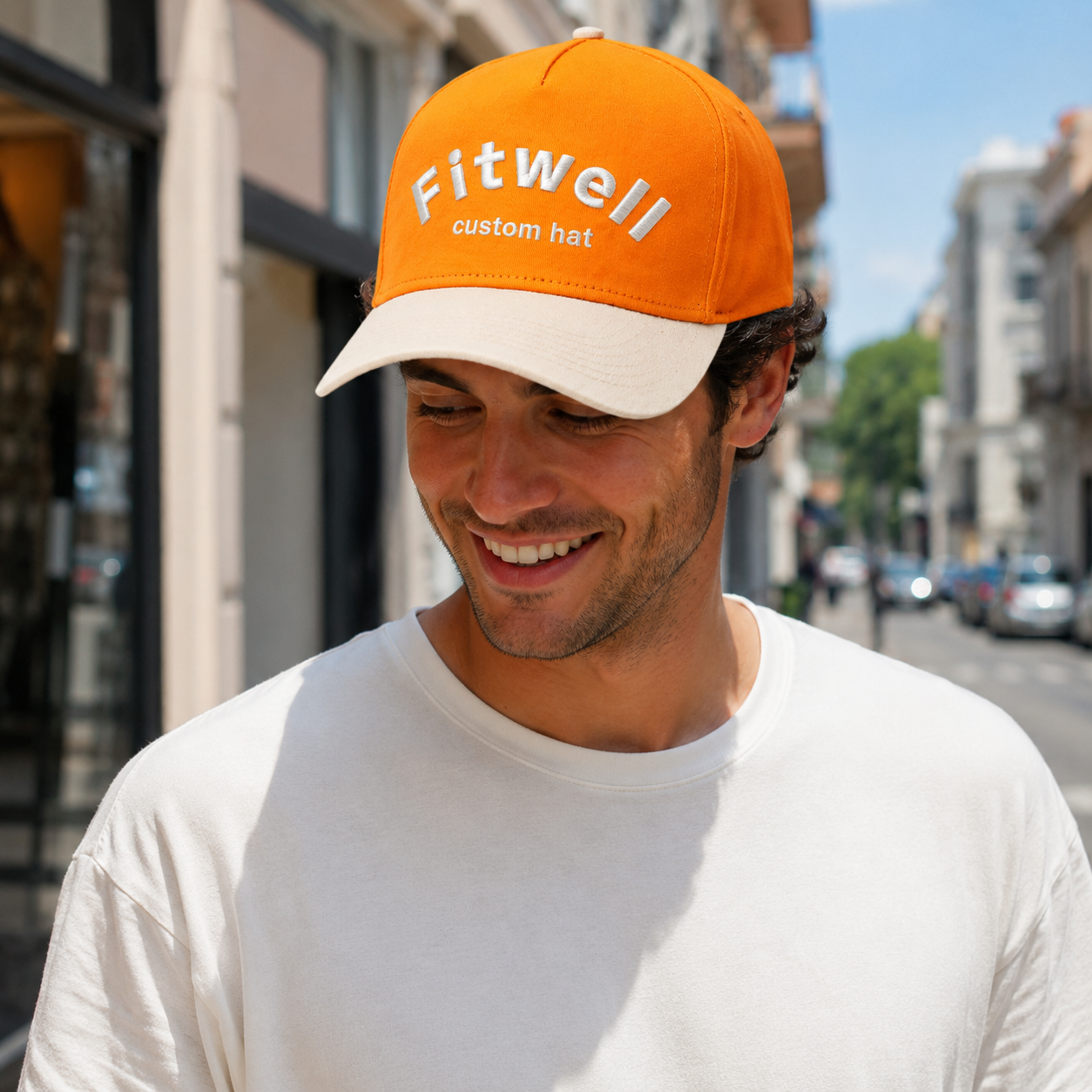 Orange Cream 3D Embroidered Curved Brim Baseball Cap