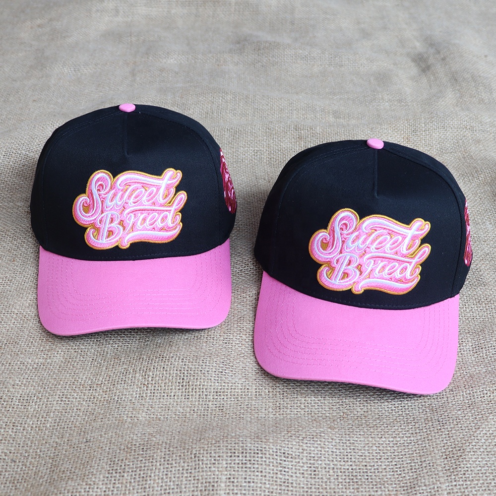 Black Pink Two Tone Embroidered Snapback Baseball Cap with Green Under Brim