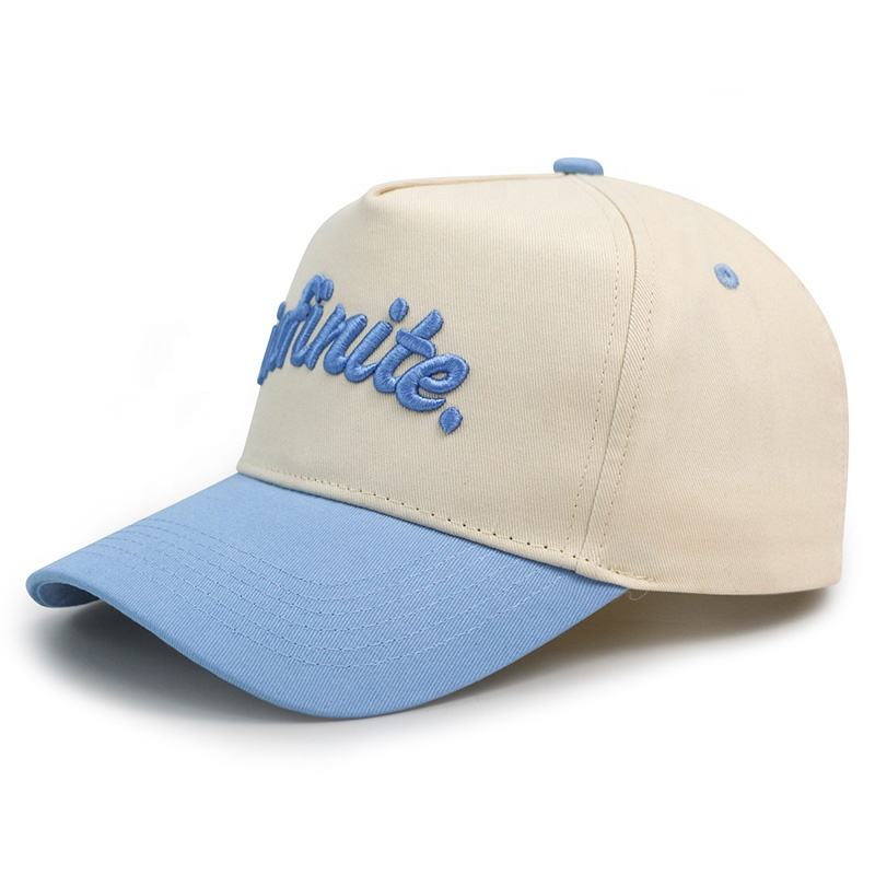 Two Tone Cotton Baseball Cap with Raised Embroidered Logo Adjustable Snapback Hat