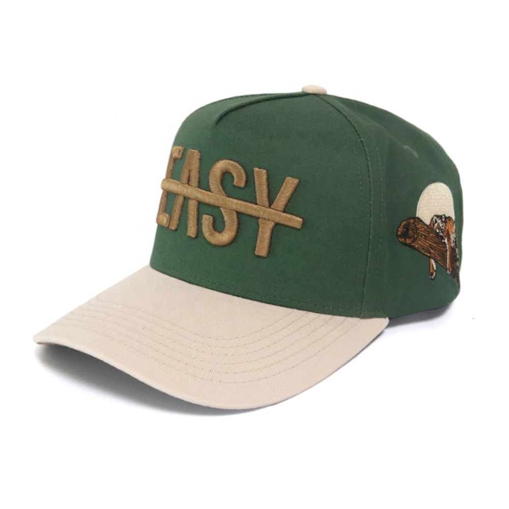 Green Beige Two Tone Baseball Cap with Raised EASY Letter Embroidery