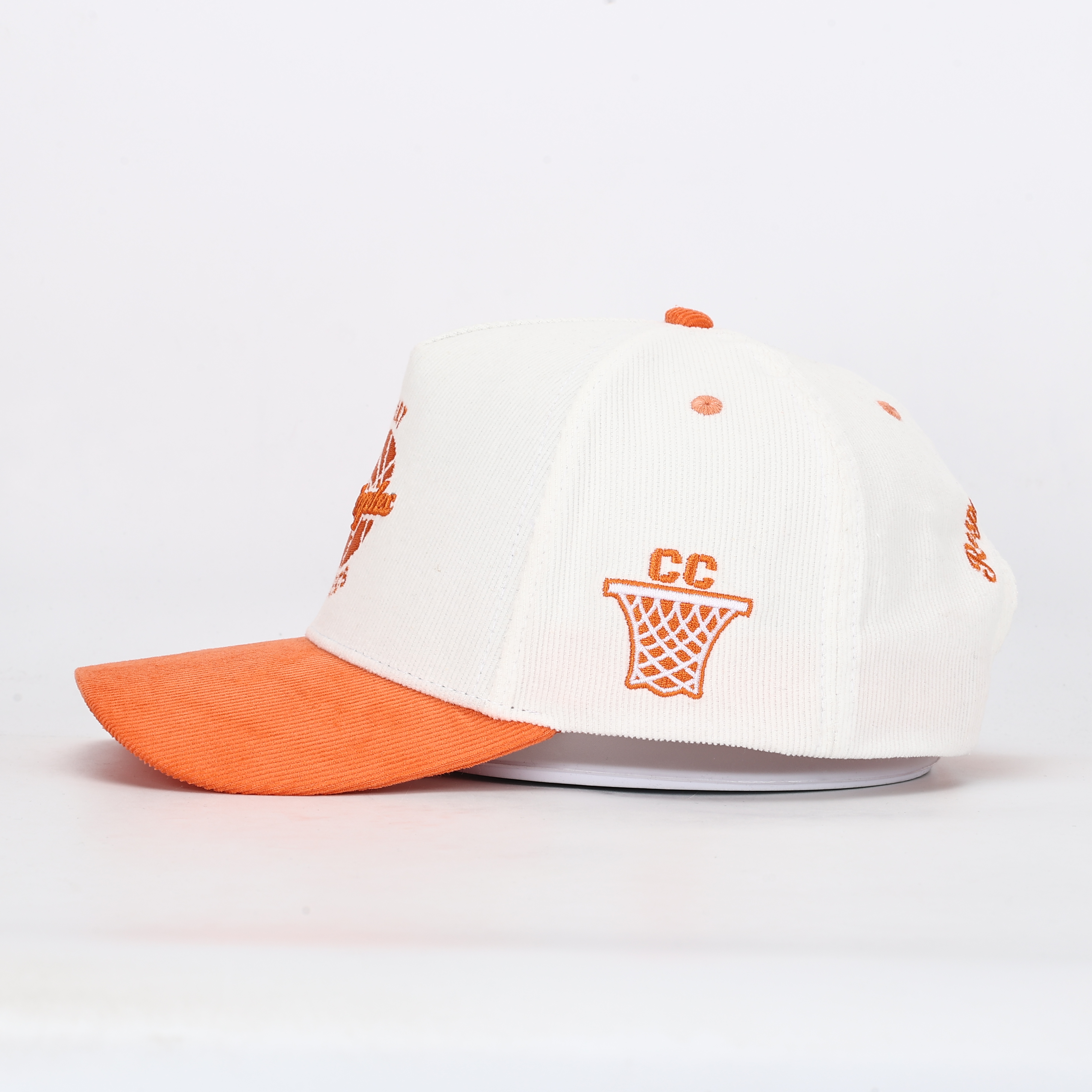 White and Orange Court Classics Basketball Embroidered Cap
