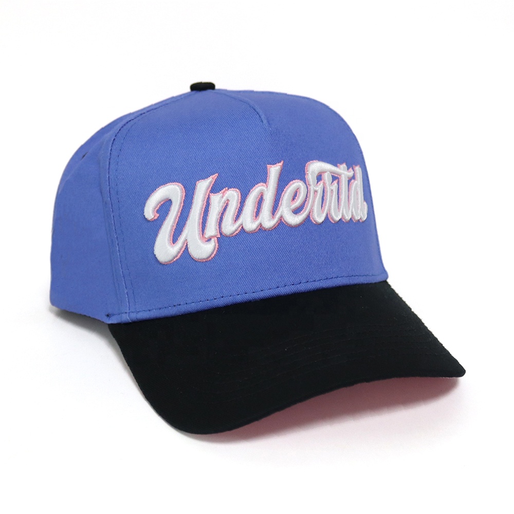 Two Tone 3D Embroidered Script Logo Cotton Twill 5 Panel Baseball Cap