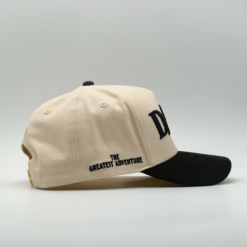 Two-Tone Beige and Black 5 Panel Baseball Cap with 3D Embroidered DAD Logo