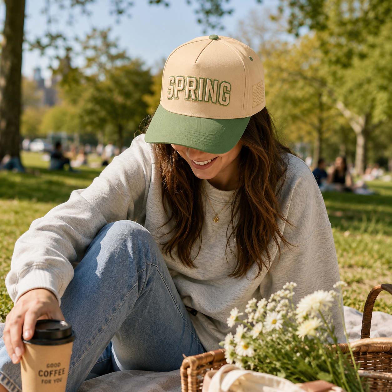 Mint Green and Navy Five-Panel Cotton Twill Cap with 3D SPRING Embroidery