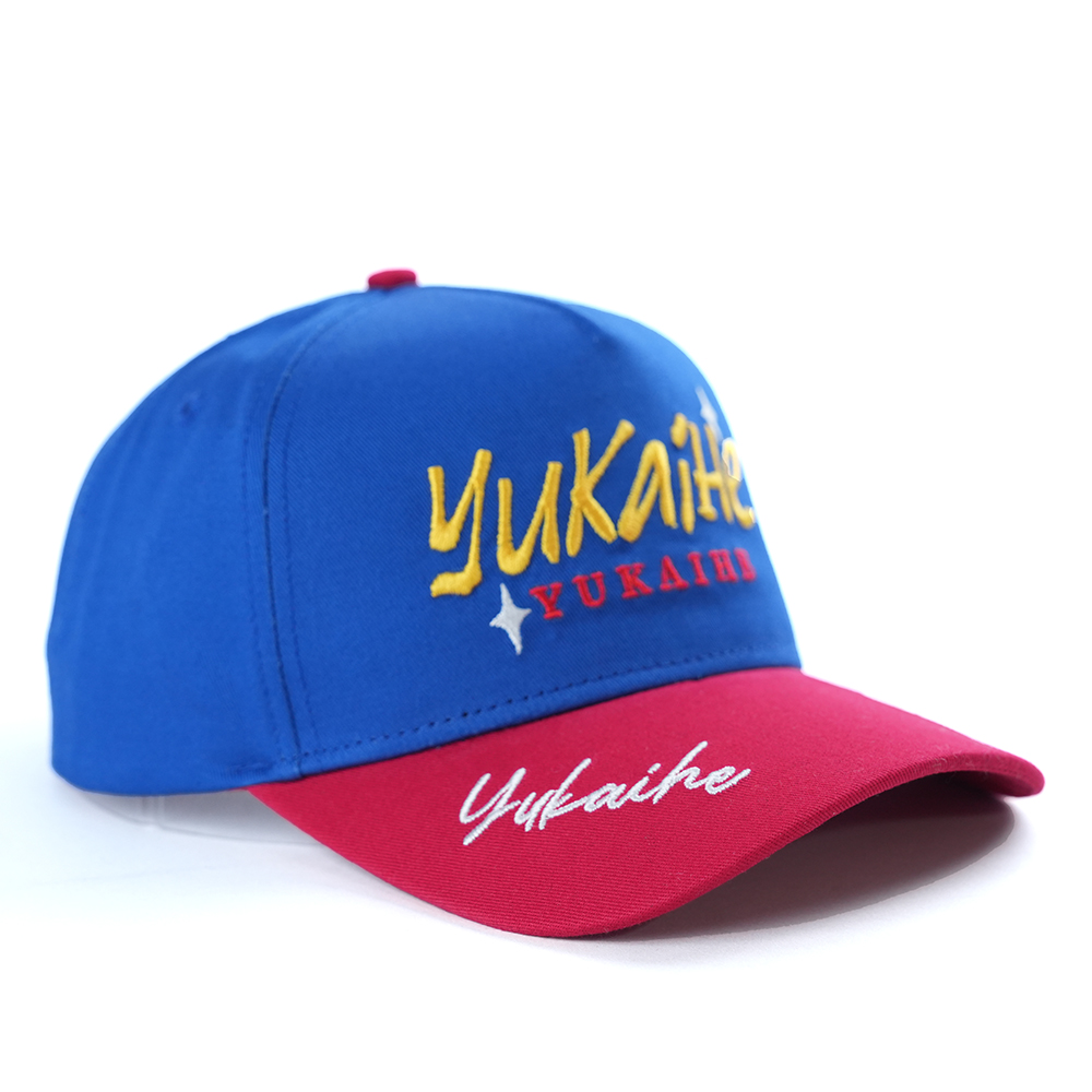 Blue and Red Flat Embroidered Five-Panel Baseball Cap