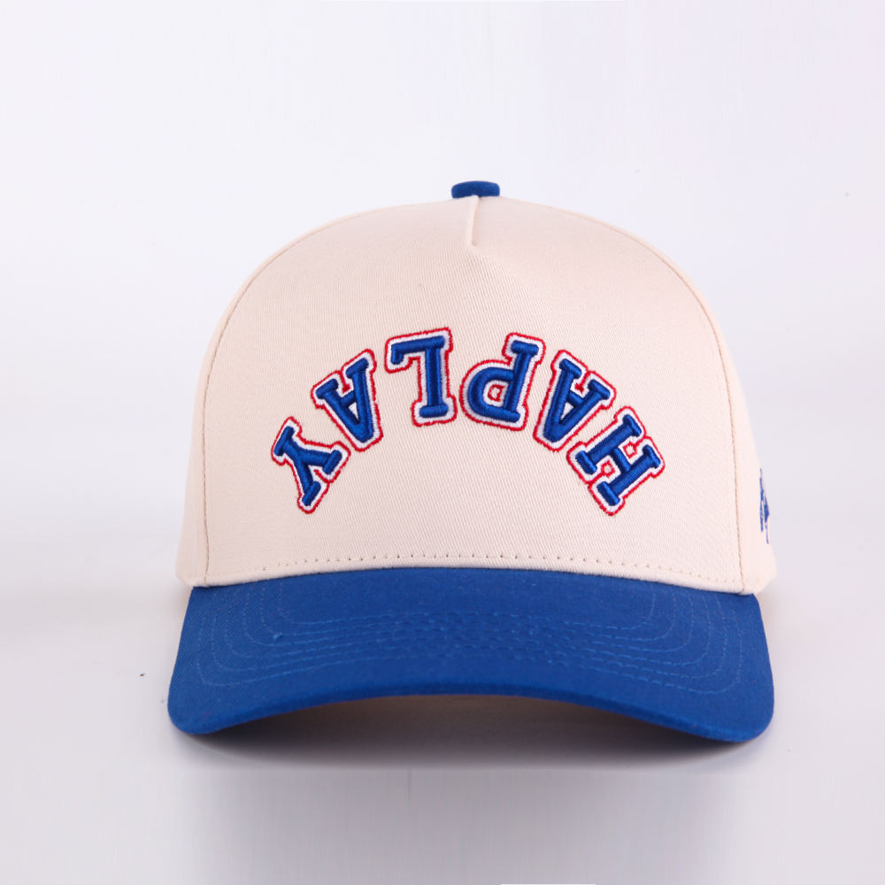 Two-Tone Embroidered HAPPY 5-Panel Cotton Baseball Cap