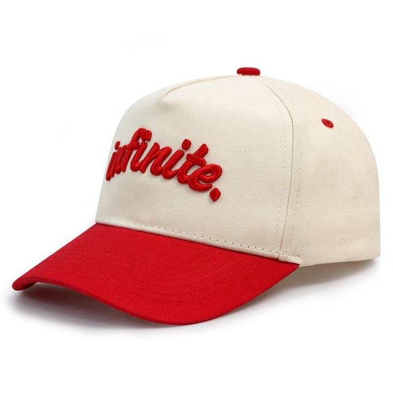 Two Tone Cotton Baseball Cap with Raised Embroidered Logo Adjustable Snapback Hat