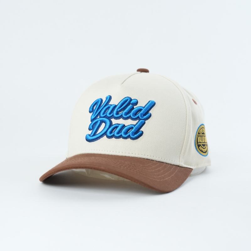 Cream and Brown 3D Embroidered Dad Script Five-Panel Baseball Cap