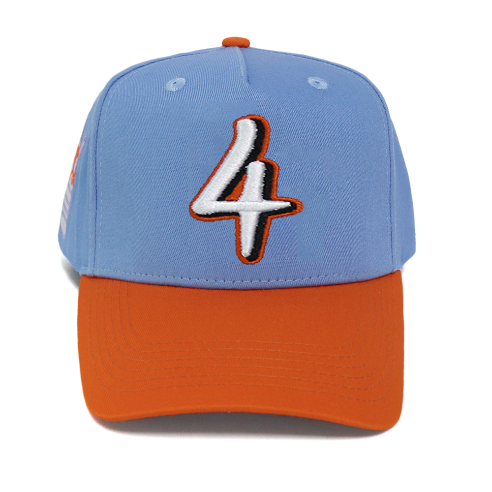 Light Blue and Orange Number 4 Embroidered Baseball Cap Adjustable Casual Hat