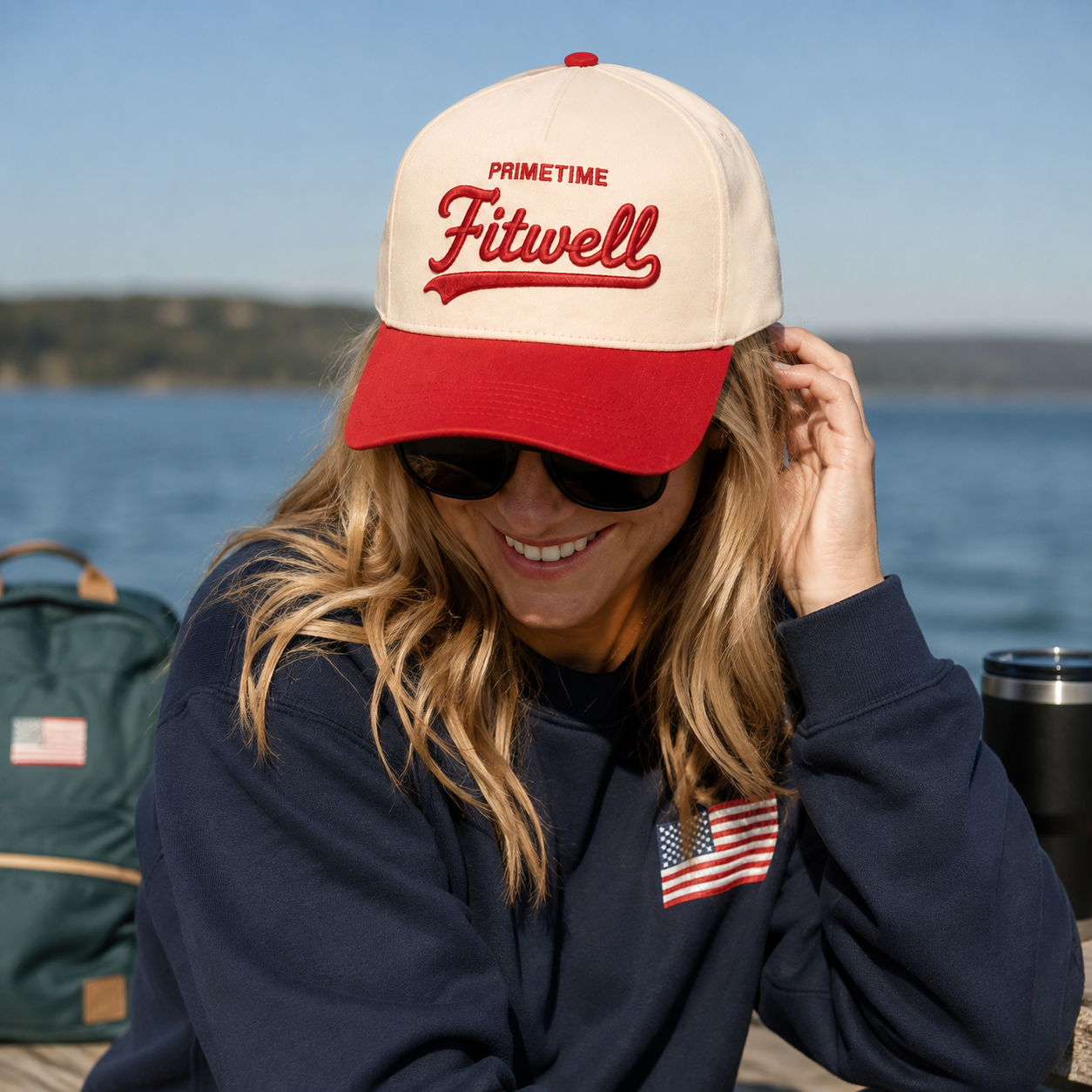 Vintage Two Tone Embroidered Logo Five Panel Cotton Twill Baseball Cap