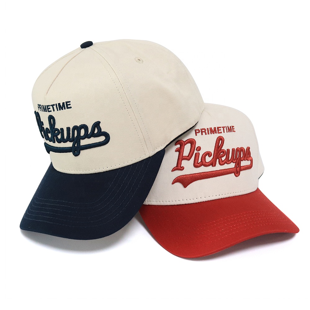 Vintage Two Tone Embroidered Logo Five Panel Cotton Twill Baseball Cap